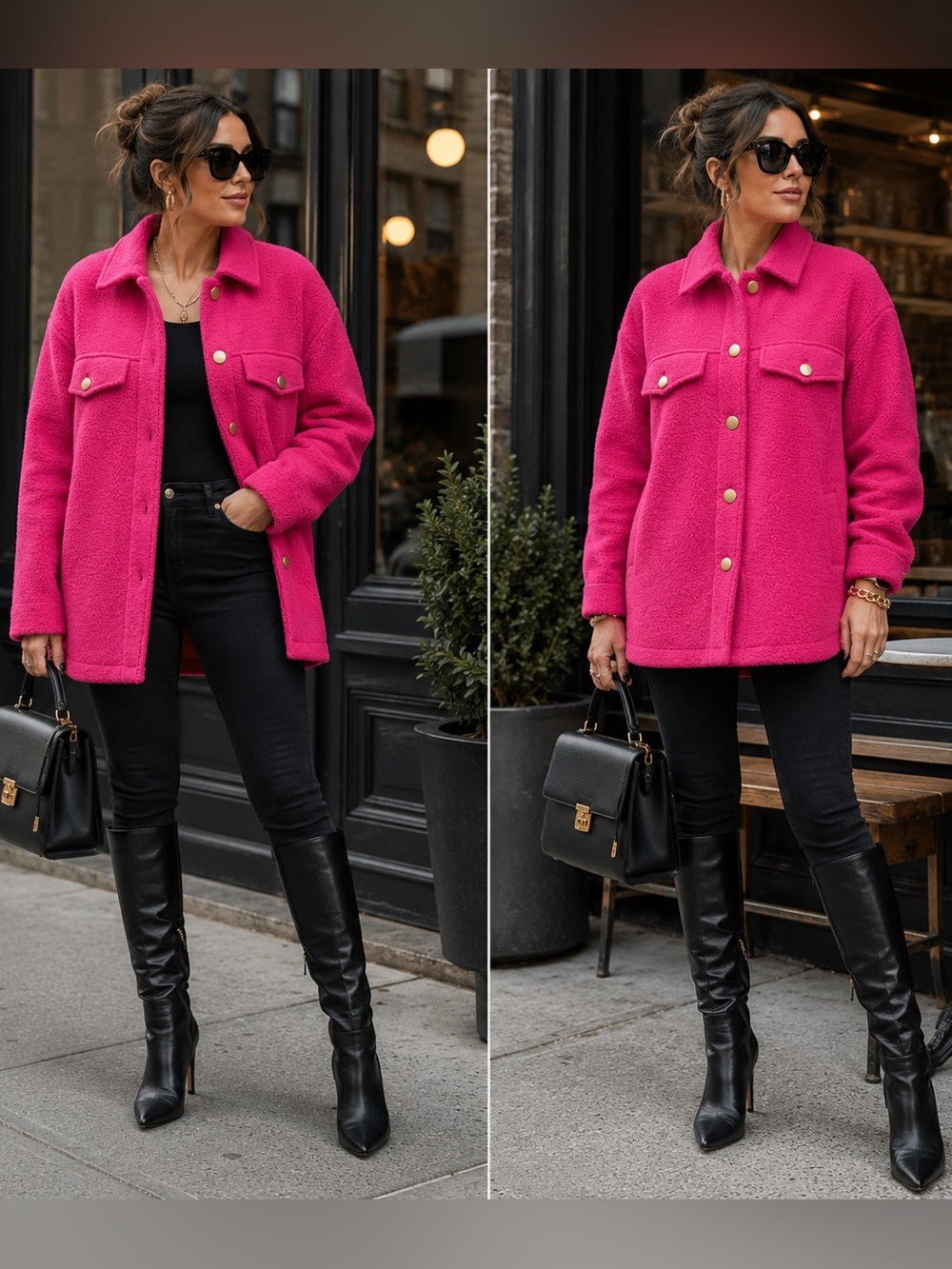 Joie Bright Pink Teddy Jacket with Gold Buttons